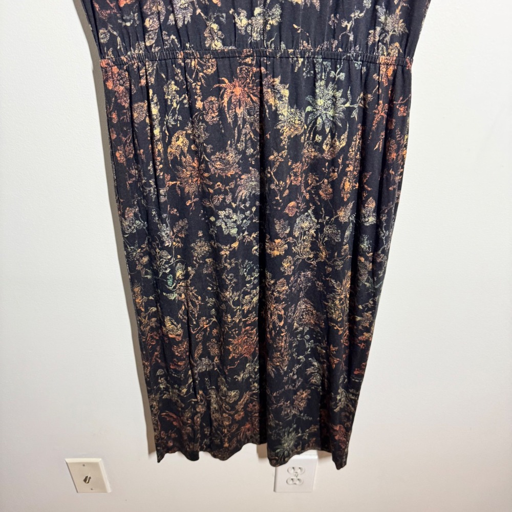 Peruvian Connection Floral Jersey Midi Dress Black Orange Botanical Sleeveless S - Picture 5 of 8